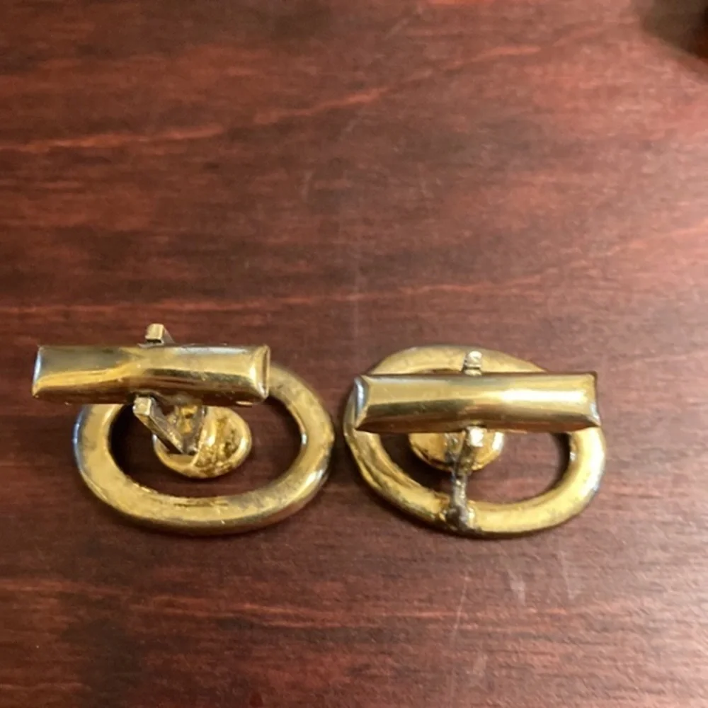 Vintage 1940s sterling T2 oval green enamel w/blue stone center cufflinks